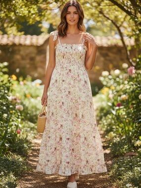 Pink Lily Floral Smocked Tiered
Maxi Dress